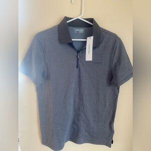 New With Tags Calvin Klein Iconic Herringbone Cotton Zip Polo